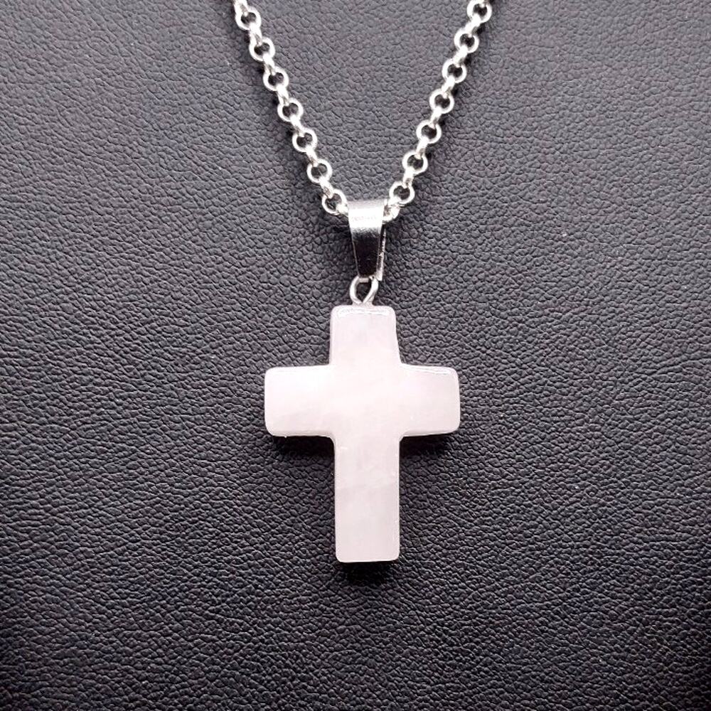925 Silver Necklace W/ White Quartz Stone Cross Boho Anniversary Birthday Gift